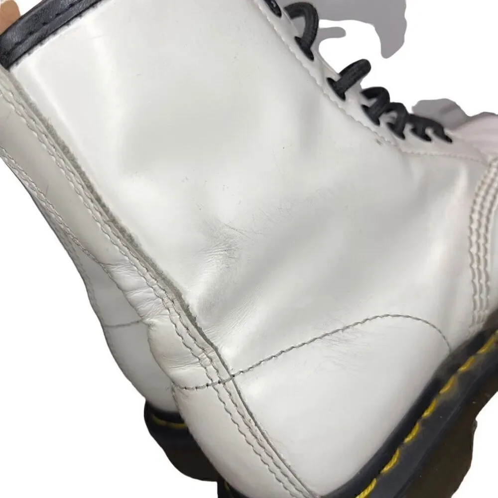 Doc Martens Women’s White Leather Combat Boots Lace Up Air Wair Size 5